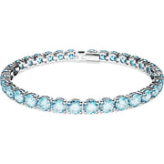 Swarovski Matrix Rhodium Plated Blue Crystal Medium Round Cut Tennis Bracelet Size L 5648929
