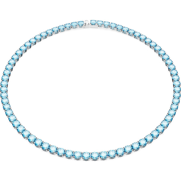 Swarovski Matrix Rhodium Plated Blue Crystal Tennis Necklace 5661187