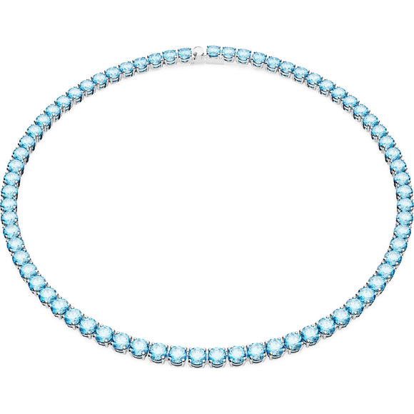 Swarovski Matrix Rhodium Plated Blue Crystal Tennis Necklace 5661187