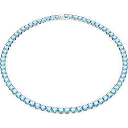 Swarovski Matrix Rhodium Plated Blue Crystal Tennis Necklace 5661187