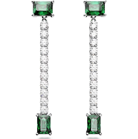 Swarovski Matrix Rhodium Plated Mixed Cut Green Crystal Drop Earrings