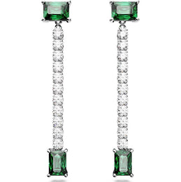Swarovski Matrix Rhodium Plated Mixed Cut Green Crystal Drop Earrings