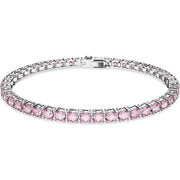 Swarovski Matrix Rhodium Plated Pink Crystal Small Round Cut Tennis Bracelet Size L 5648932