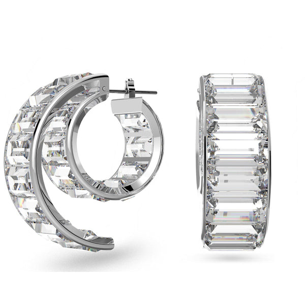 Swarovski Matrix Rhodium Plated White Crystal Baguette Cut Hoop Earrings, 5600776