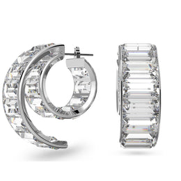 Swarovski Matrix Rhodium Plated White Crystal Baguette Cut Hoop Earrings, 5600776