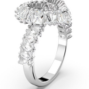 Swarovski Matrix Rhodium Plated White Crystal Heart Cocktail Ring - Size 50