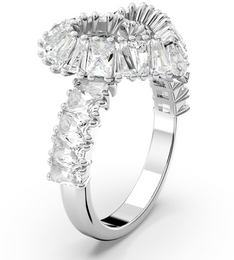 Swarovski Matrix Rhodium Plated White Crystal Heart Cocktail Ring - Size 50