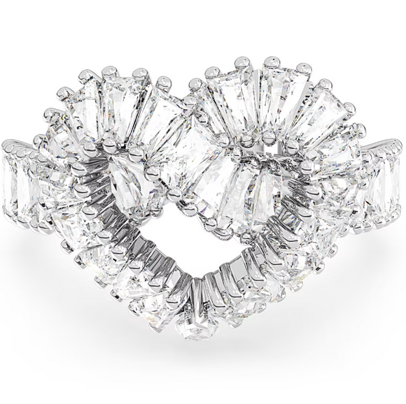 Swarovski Matrix Rhodium Plated White Crystal Heart Cocktail Ring - Size 50 5648290