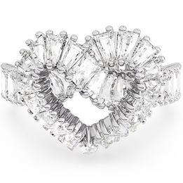 Swarovski Matrix Rhodium Plated White Crystal Heart Cocktail Ring - Size 50 5648290