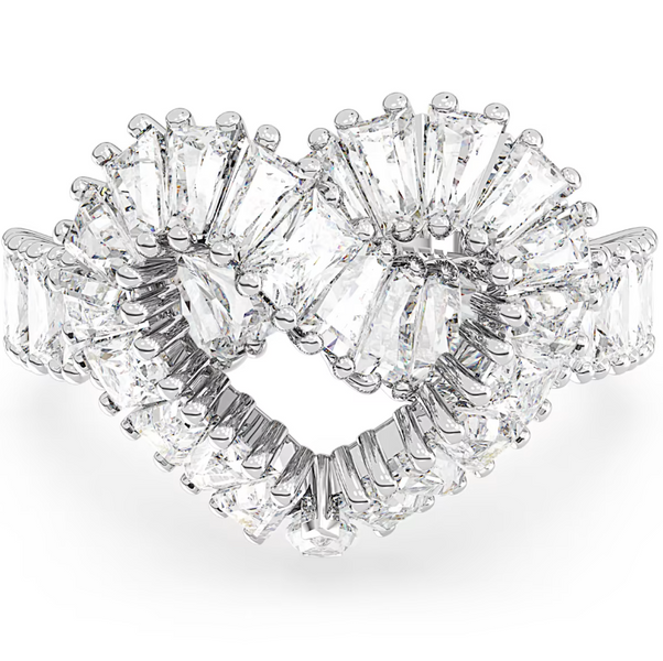 Swarovski Matrix Rhodium Plated White Crystal Heart Cocktail Ring - Size 50 5648290