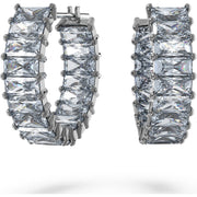 Swarovski Matrix Ruthenium Plated Grey Crystal Baguette Cut Hoop Earrings 5658650