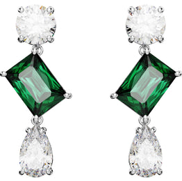 Swarovski Mesmera Rhodium Plated Mixed Cut Green Crystal Earrings