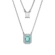 Swarovski Millenia Rhodium Plated Blue Crystal Octagon Cut Layered Necklace