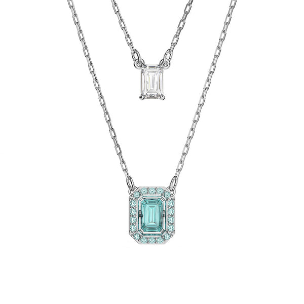 Swarovski Millenia Rhodium Plated Blue Crystal Octagon Cut Layered Necklace