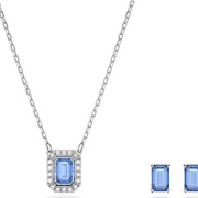 Swarovski Millenia Rhodium Plated Octagon Cut Blue Crystal Set 5641171