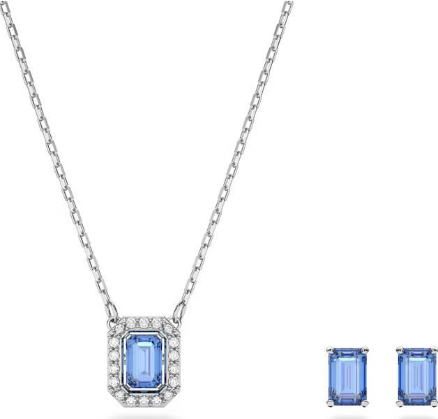 Swarovski Millenia Rhodium Plated Octagon Cut Blue Crystal Set 5641171