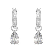 Swarovski Millenia Rhodium Plated White Crystal Pear Cut Hoop Earrings, 5636716