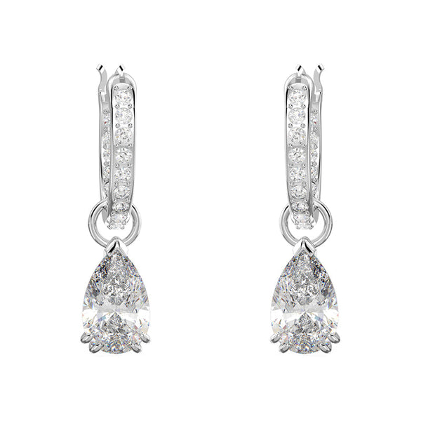 Swarovski Millenia Rhodium Plated White Crystal Pear Cut Hoop Earrings, 5636716