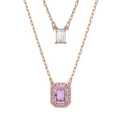 Swarovski Millenia Rose Gold Tone Plated Purple Crystal Octagon Cut Layered Necklace, 5640558