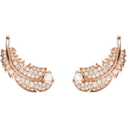 Swarovski Nice Rose Gold Tone Plated White Crystal Feather Earrings