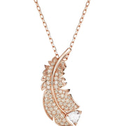 Swarovski Nice Rose Gold Tone Plated White Crystal Feather Necklace