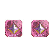 Swarovski Ortyx Gold Tone Plated Pink Crystal Pyramid Cut Stud Earrings