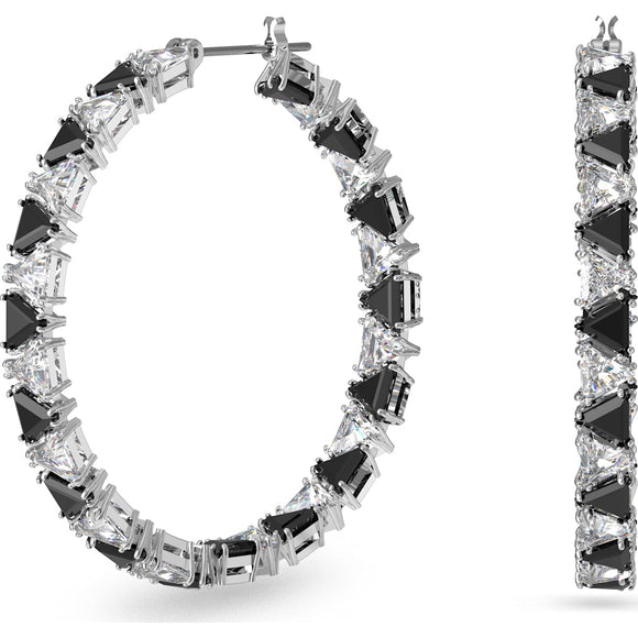 Swarovski Ortyx Rhodium Plated Black Crystal Triangle Cut Hoop Earrings, 5616911