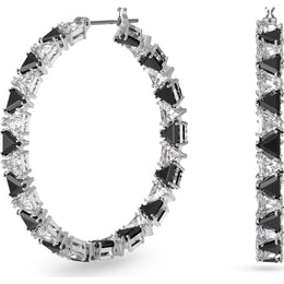 Swarovski Ortyx Rhodium Plated Black Crystal Triangle Cut Hoop Earrings, 5616911