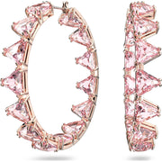 Swarovski Ortyx Rose Gold Tone Plated Pink Crystal Triangle Cut Hoop Earrings, 5614931