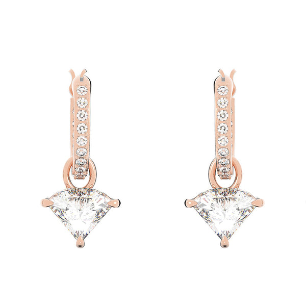 Swarovski Ortyx Rose Gold Tone Plated White Crystal Triangle Cut Earrings 5643738