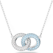 Swarovski Rhodium Plated Blue and White Crystal Intertwined Circles Necklace 5642883