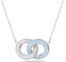 Swarovski Rhodium Plated Blue and White Crystal Intertwined Circles Necklace 5642883