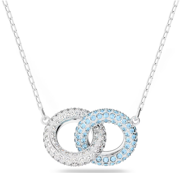 Swarovski Rhodium Plated Blue and White Crystal Intertwined Circles Necklace 5642883