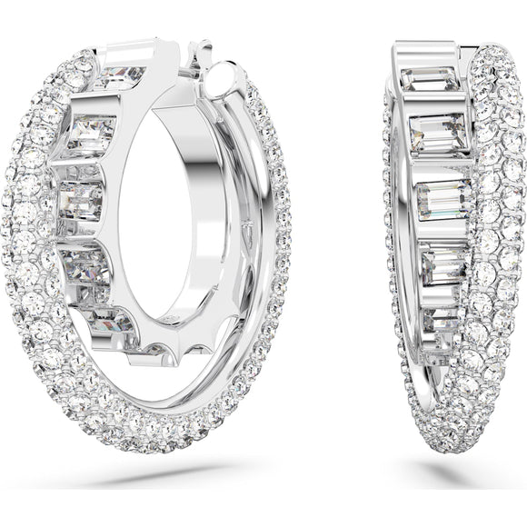 Swarovski Rota Rhodium Plated White Crystal Hoop Earrings 5623483