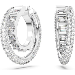 Swarovski Rota Rhodium Plated White Crystal Hoop Earrings 5623483