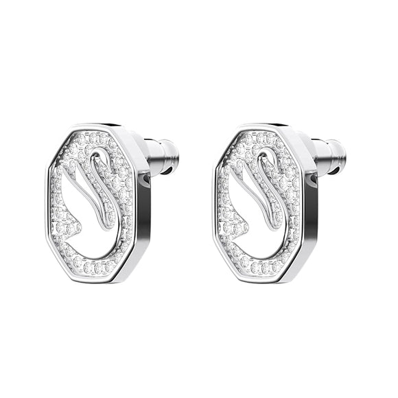 Swarovski Signum Rhodium Plated White Crystal Swan Stud Earrings D