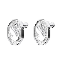 Swarovski Signum Rhodium Plated White Crystal Swan Stud Earrings D