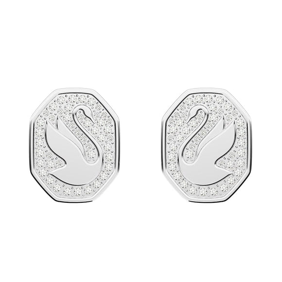 Swarovski Signum Rhodium Plated White Crystal Swan Stud Earrings D
