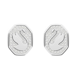 Swarovski Signum Rhodium Plated White Crystal Swan Stud Earrings D