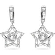 Swarovski Stella Rhodium Plated White Crystal Star Hoop Earrings, 5617767