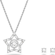 Swarovski Stella Rhodium Plated White Crystal Star Necklace Earring Set, 5622729