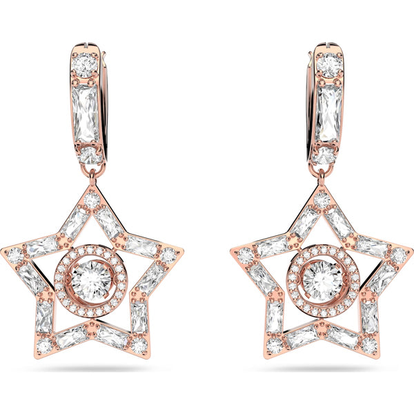 Swarovski Stella Rose Gold Tone Plated White Crystal Star Hoop Earrings, 5617769