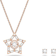 Swarovski Stella Rose Gold Tone Plated White Crystal Star Necklace Earring Set, 5622730