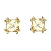Swarovski Stilla Gold Tone Plated Yellow Crystal Cushion Cut Stud Earrings
