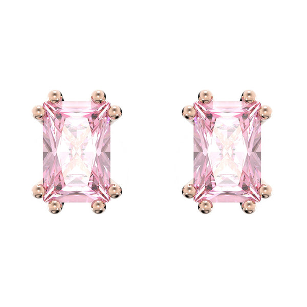 Swarovski Stilla Rose Gold Tone Plated Pink Crystal Cushion Cut Stud Earrings