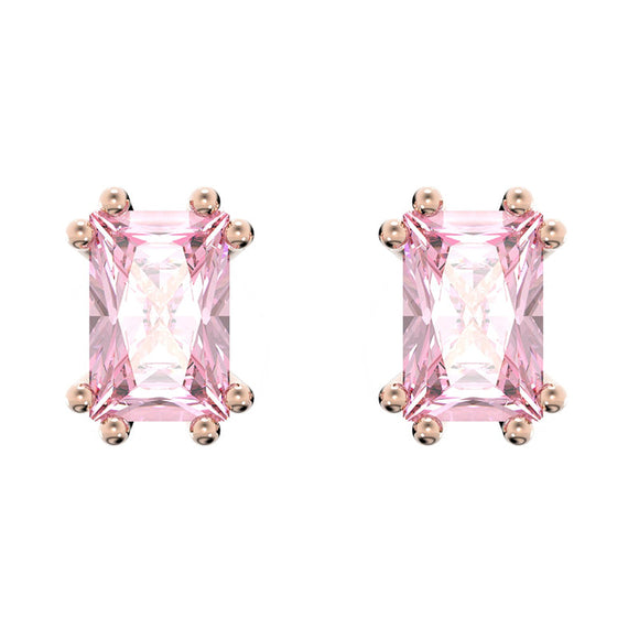 Swarovski Stilla Rose Gold Tone Plated Pink Crystal Cushion Cut Stud Earrings