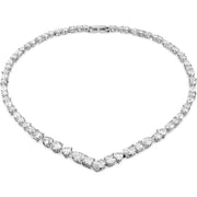 Swarovski Tennis Rhodium Plated White Crystal Mixed Cuts Deluxe V Necklace, 5556917