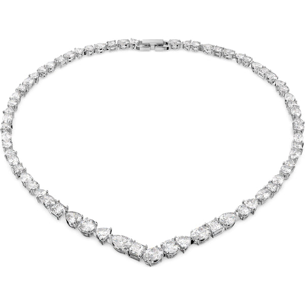 Swarovski Tennis Rhodium Plated White Crystal Mixed Cuts Deluxe V Necklace, 5556917