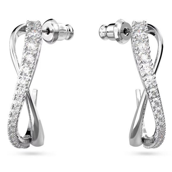 Swarovski Timeless Rhodium Plated White Crystal Twist Hoop Earrings 5563908