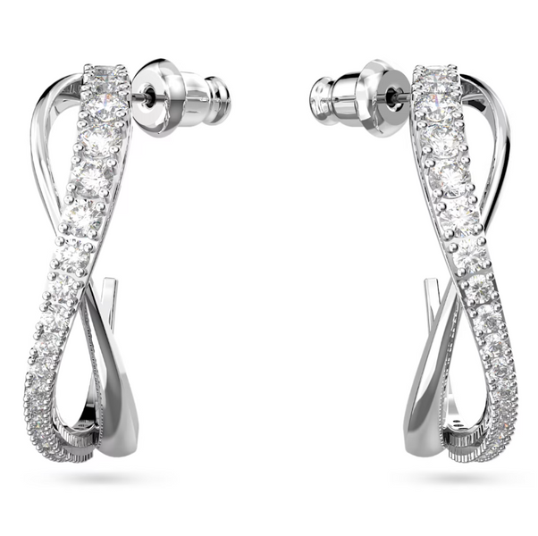 Swarovski Timeless Rhodium Plated White Crystal Twist Hoop Earrings 5563908